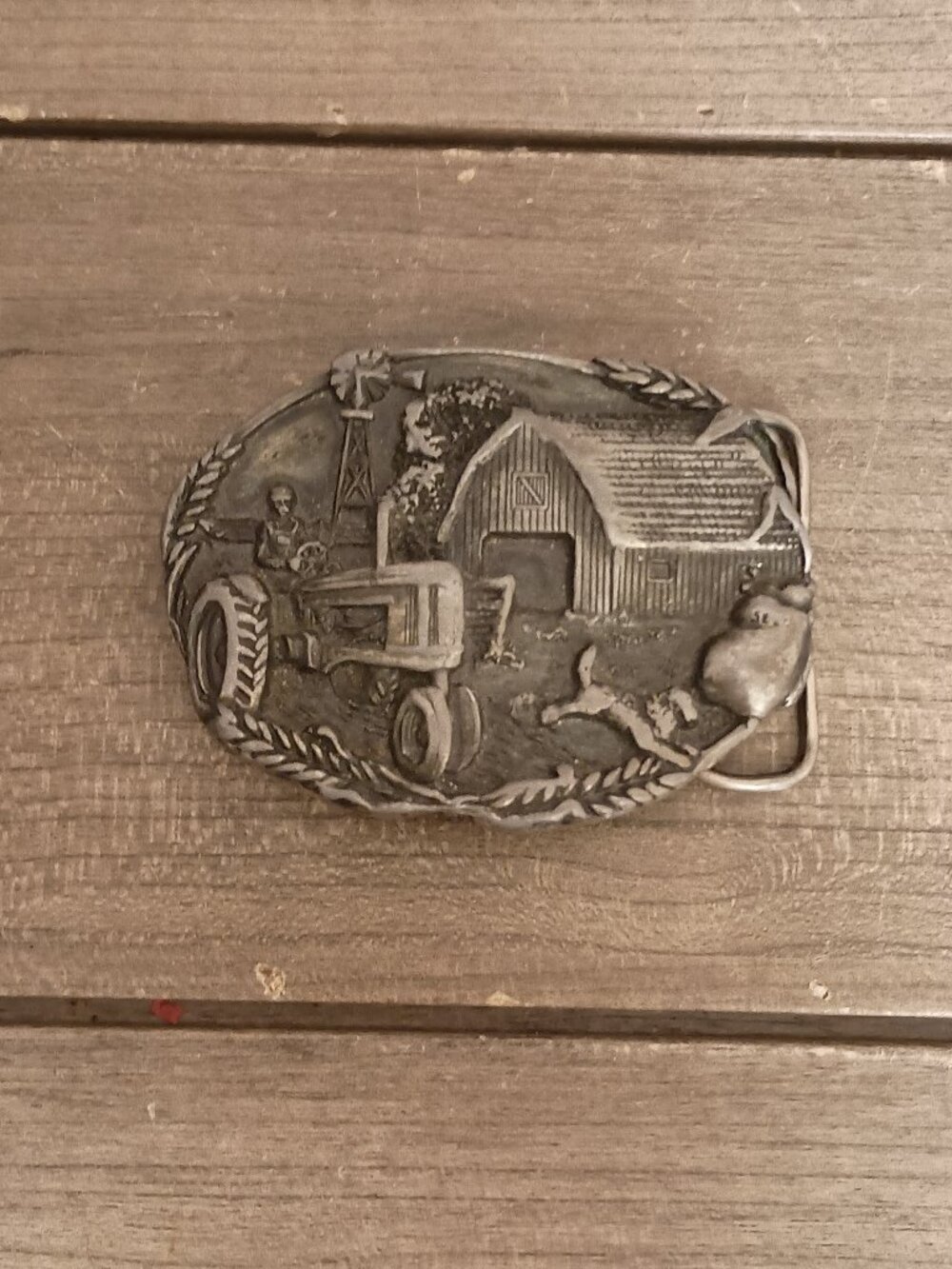 Vintage Bergamot Brass Works Farm Scenery Belt Buckle D-49 1981 Made USA